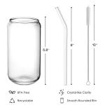 NETANY [ 8pcs Set ] Drinking Glasses with Glass Straw - 16oz Glass Cups, Beer Glasses, Iced Coffee Glasses, Cute Tumbler Cup, Ideal for Whiskey, Soda, Tea, Water, Gift - 2 Cleaning Brushes