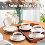 BTaT- White Tea Cups and Saucers Set With Gift Box, 7oz, Set of 6 With Gold Rim, for Adults, Bulk