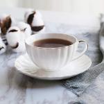 BTaT- White Tea Cups and Saucers Set With Gift Box, 7oz, Set of 6 With Gold Rim, for Adults, Bulk