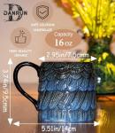 Danrun 16 oz Coffee Mugs with Handle - Vintage Ceramic Tea Cup for Pour Over Coffee Lovers Birthday Gifts - Aesthetic Flat Bottom Tea Mug with 3D Feather Engraving, Microwave & Dishwasher Compatible
