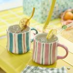 DELIGHTS GALORE Striped Ceramic Coffee Mugs Set - 2 Pack, Pink & Green，Perfect for Morning Brew or Tea and Cocoa - for Coffee Lovers
