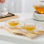 GURUDAR Glass Tea Cups and Saucers Set of 6, Clear Coffee Mugs with Stainless Steel Spoon, Dishwasher & Microwave Safe Teacups for Espresso Cappuccino Latte Tea Juice, 6OZ/180ML