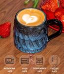 Danrun 16 oz Coffee Mugs with Handle - Vintage Ceramic Tea Cup for Pour Over Coffee Lovers Birthday Gifts - Aesthetic Flat Bottom Tea Mug with 3D Feather Engraving, Microwave & Dishwasher Compatible