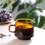 Joeyan Amber Glass Coffee Mugs Set of 2-10 oz Glass Stackable Coffee Cups with Handle - Colored Tea Cups Drinking Glasses for Espresso, Cappuccino, Latte, Tea, Milk