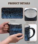 Danrun 16 oz Coffee Mugs with Handle - Vintage Ceramic Tea Cup for Pour Over Coffee Lovers Birthday Gifts - Aesthetic Flat Bottom Tea Mug with 3D Feather Engraving, Microwave & Dishwasher Compatible