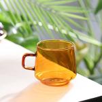 Joeyan Amber Glass Coffee Mugs Set of 2-10 oz Glass Stackable Coffee Cups with Handle - Colored Tea Cups Drinking Glasses for Espresso, Cappuccino, Latte, Tea, Milk