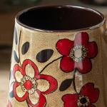 XINRRY Large 24 oz Ceramic Coffee Mug with Handle, Vintage Floral Coffee Cup, Extra Big Tea Cup for Office and Home, Dishwasher and Microwave Safe, Khaki with Red Flower