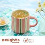 DELIGHTS GALORE Striped Ceramic Coffee Mugs Set - 2 Pack, Pink & Green，Perfect for Morning Brew or Tea and Cocoa - for Coffee Lovers