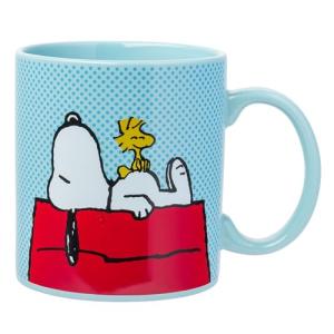 Silver Buffalo Peanuts Snoopy and Woodstock House Blue Dot Background Jumbo Ceramic Coffee Mug, 20 Ounces