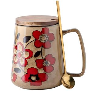 DRNKNSTX 24oz/710ml Large Ceramic Coffee Mug with Handle,Hand Painted Vintage Floral Big Coffee Cup,Tall Tea Cup for Office and Home,Extra Large Ceramic Coffee Mug,Microwave and Dishwasher Safe