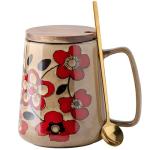 DRNKNSTX 24oz/710ml Large Ceramic Coffee Mug with Handle,Hand Painted Vintage Floral Big Coffee Cup,Tall Tea Cup for Office and Home,Extra Large Ceramic Coffee Mug,Microwave and Dishwasher Safe