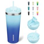 BJPKPK 22oz Insulated Tumbler With lid And Straw Stainless Steel Tumblers Travel Coffee Mug Reusable Thermal Cup,Sky
