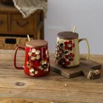 DRNKNSTX 24oz/710ml Large Ceramic Coffee Mug with Handle,Hand Painted Vintage Floral Big Coffee Cup,Tall Tea Cup for Office and Home,Extra Large Ceramic Coffee Mug,Microwave and Dishwasher Safe