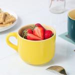 Arawat 21oz Yellow Soup Bowls Microwave Safe with Handles Spoon and Coaster Large Coffee Mug XXL Coffee Mugs Big Ceramic Tea Cups Cappuccino Cup Gift Birthday Gifts for Women and Men