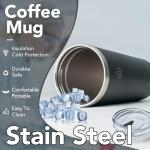 WAVETOPIA Insulated Coffee Mug with Lid, Reusable Stainless Steel Travel Coffee Cup, 16 Oz Double Wall Vacuum Spill Proof Tumbler Cups for Men and Women Hot & Cold Drinks（Black）