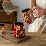 DRNKNSTX 24oz/710ml Large Ceramic Coffee Mug with Handle,Hand Painted Vintage Floral Big Coffee Cup,Tall Tea Cup for Office and Home,Extra Large Ceramic Coffee Mug,Microwave and Dishwasher Safe