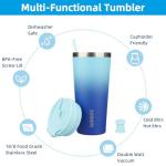 BJPKPK 22oz Insulated Tumbler With lid And Straw Stainless Steel Tumblers Travel Coffee Mug Reusable Thermal Cup,Sky