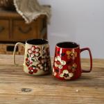 DRNKNSTX 24oz/710ml Large Ceramic Coffee Mug with Handle,Hand Painted Vintage Floral Big Coffee Cup,Tall Tea Cup for Office and Home,Extra Large Ceramic Coffee Mug,Microwave and Dishwasher Safe
