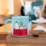 Silver Buffalo Peanuts Snoopy and Woodstock House Blue Dot Background Jumbo Ceramic Coffee Mug, 20 Ounces