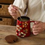 DRNKNSTX 24oz/710ml Large Ceramic Coffee Mug with Handle,Hand Painted Vintage Floral Big Coffee Cup,Tall Tea Cup for Office and Home,Extra Large Ceramic Coffee Mug,Microwave and Dishwasher Safe