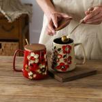 DRNKNSTX 24oz/710ml Large Ceramic Coffee Mug with Handle,Hand Painted Vintage Floral Big Coffee Cup,Tall Tea Cup for Office and Home,Extra Large Ceramic Coffee Mug,Microwave and Dishwasher Safe