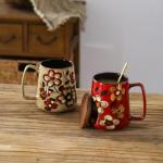 DRNKNSTX 24oz/710ml Large Ceramic Coffee Mug with Handle,Hand Painted Vintage Floral Big Coffee Cup,Tall Tea Cup for Office and Home,Extra Large Ceramic Coffee Mug,Microwave and Dishwasher Safe