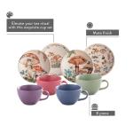 Corona Tea Cup and Saucers Set, 8-pieces (8.4oz), Ceramic Set for 4, Coffee, Latte, Tea Cups, Fungi Inspired Design, Earthy