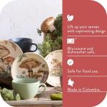 Corona Tea Cup and Saucers Set, 8-pieces (8.4oz), Ceramic Set for 4, Coffee, Latte, Tea Cups, Fungi Inspired Design, Earthy