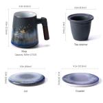 Ochcahser Tea Cup with Infuser and Lid, Deer and Nature Design Ceramic Tea Mug with Absorbent Coaster, 17 OZ Infusion Mug with Wood Handle, Ideal Tea Steeper for Loose Leaf Tea Lovers (Deer A)