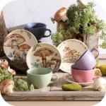 Corona Tea Cup and Saucers Set, 8-pieces (8.4oz), Ceramic Set for 4, Coffee, Latte, Tea Cups, Fungi Inspired Design, Earthy