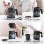 Ochcahser Tea Cup with Infuser and Lid, Deer and Nature Design Ceramic Tea Mug with Absorbent Coaster, 17 OZ Infusion Mug with Wood Handle, Ideal Tea Steeper for Loose Leaf Tea Lovers (Deer A)