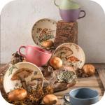 Corona Tea Cup and Saucers Set, 8-pieces (8.4oz), Ceramic Set for 4, Coffee, Latte, Tea Cups, Fungi Inspired Design, Earthy