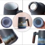 Ochcahser Tea Cup with Infuser and Lid, Deer and Nature Design Ceramic Tea Mug with Absorbent Coaster, 17 OZ Infusion Mug with Wood Handle, Ideal Tea Steeper for Loose Leaf Tea Lovers (Deer A)