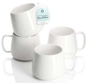 Teocera 16oz Ceramic Coffee Mugs Set of 4 – Stackable Latte Cups, Microwave, Dishwasher & Oven Safe – Ideal for Coffee, Cappuccino, Hot Chocolate, Housewarming Gifts,White