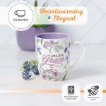 Christian Art Gifts Inspirational Ceramic Coffee & Tea Mug for Women: Amazing Grace, Cute Encouraging Lead-free Microwave & Dishwasher Safe Drinkware, White & Lavender Purple Multicolor Floral, 12 oz.