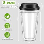 Qipecedm 2 Packs Double Walled Glass Coffee Mugs with Silicone Lids, 12 OZ Reusable Glass Coffee Cups, Insulated Coffee Mugs, Cappuccino,Tea,Latte,Iced Coffee Cups, Glass Travel Mug, Heat Resistant