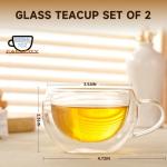 GURUDAR Double Wall Insulated Glass Tea Cups Set of 2, Clear Borosilicate Espresso Shot Cups for Espresso Machine, Glass Teacups Coffee Mugs with Handle for Cappuccino Latte, 7OZ/200ML