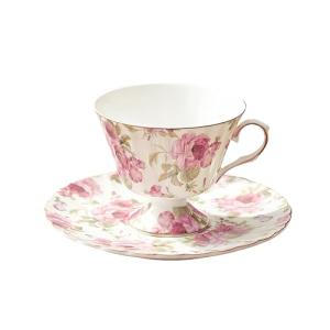 fanquare Rose Tea Cup and Saucer, Vintage Ceramic Tea Cups for Women Gift, Retro Floral Coffee Cup for Cappuccino Black Tea, 5oz