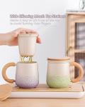 ZENS Tea Mug with Infuser and Lid for Loose Leaf Tea Steeper, 11 oz Embossed Ceramic Tea Cup with Strainers for Tea Steeper, Wood Handle Gradient Tea Cup for Daughter, Collector's Mug Gifts