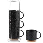 Nihow Ceramic Coffee Mug Set of 4, 16OZ Stackable Coffee Mug Set with Stainless Stand,Large Cup Set for Cappuccino,Tea,Hot/Cold Drinks,Dishwasher & Microwave Safe,Matte Black