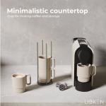 LIBKEN Stackable Coffee Mug Set with Green Stand Rack 4x8oz Ceramic Mugs with Unique Sprinkled Optics - Powder Coated Metal Rack for Space Saving Storage - Dishwasher-Safe - Microwave & Oven Use