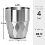 Beasea Stainless Steel Cup, 10 oz Set of 4 Stackable Stainless Steel Insulated Cups, Small Metal Cup Double Wall Tumbler Vacuum Metal Drinking Glasses for Home Restaurant Outdoors Camping Party