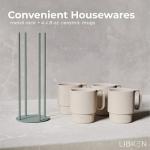 LIBKEN Stackable Coffee Mug Set with Green Stand Rack 4x8oz Ceramic Mugs with Unique Sprinkled Optics - Powder Coated Metal Rack for Space Saving Storage - Dishwasher-Safe - Microwave & Oven Use