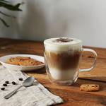 CNGLASS Large Glass Coffee Mugs 12oz,Double Walled Insulated Cappuccino Mug with Handle,Set of 4
