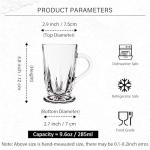 binsakao Turkish Tea Cups Set of 6, Classic Clear Cut 9.6 Oz Footed Glass Tea Cups with Handles, Etched Design