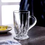 binsakao Turkish Tea Cups Set of 6, Classic Clear Cut 9.6 Oz Footed Glass Tea Cups with Handles, Etched Design