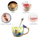 AISVELDY Flower Tea Cup,Butterfly Rose Clear Glass Fancy Coffee Mug with Spoon,Gift Box for Her Mom Wife Grandma Girls Women Christmas Birthday Present Idea for Juice,Hot And Cold Drinks Use
