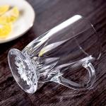 binsakao Turkish Tea Cups Set of 6, Classic Clear Cut 9.6 Oz Footed Glass Tea Cups with Handles, Etched Design