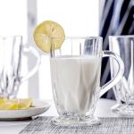 binsakao Turkish Tea Cups Set of 6, Classic Clear Cut 9.6 Oz Footed Glass Tea Cups with Handles, Etched Design