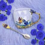AISVELDY Flower Tea Cup,Butterfly Rose Clear Glass Fancy Coffee Mug with Spoon,Gift Box for Her Mom Wife Grandma Girls Women Christmas Birthday Present Idea for Juice,Hot And Cold Drinks Use